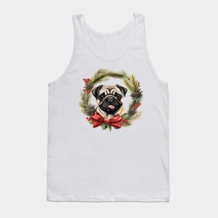 Christmas Pug Dog Wreath Tank Top